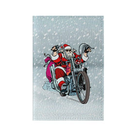 Обложка для паспорта матовая кожа с принтом Санта Клаус байкер в Екатеринбурге, натуральная матовая кожа | размер 19,3 х 13,7 см; прозрачные пластиковые крепления | байк | дед мороз | зима | мотоцикл | рождество | снег