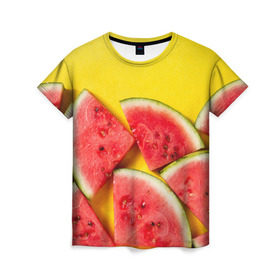 Женская футболка 3D с принтом арбуз в Екатеринбурге, 100% полиэфир ( синтетическое хлопкоподобное полотно) | прямой крой, круглый вырез горловины, длина до линии бедер | berry | food | fruit | health | rest | summer | vegan | vegetarianism | vitamins | watermelon | арбуз | веган | вегетарианство | витамины | еда | здоровье | лето | отдых | фрукты | ягода