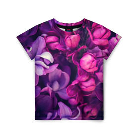 Детская футболка 3D с принтом цветы в Екатеринбурге, 100% гипоаллергенный полиэфир | прямой крой, круглый вырез горловины, длина до линии бедер, чуть спущенное плечо, ткань немного тянется | botany | bouquet | flowers | fuchsia | leaves | magnolia | peony | pink | vintage | ботаника | букет | винтаж | листья | магнолия | пион | розовый | фуксия | цветы
