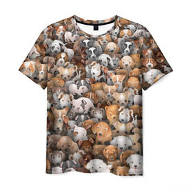 Мужская футболка 3D с принтом Щенки в Екатеринбурге, 100% полиэфир | прямой крой, круглый вырез горловины, длина до линии бедер | бультерьер | корги | мопс | паттерн | пес | питбуль | породы | собака | собачка | хаски | щенок