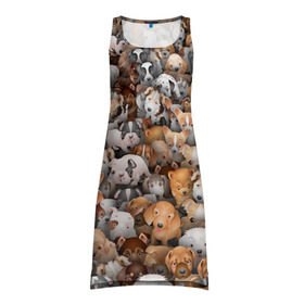 Платье-майка 3D с принтом Щенки в Екатеринбурге, 100% полиэстер | полуприлегающий силуэт, широкие бретели, круглый вырез горловины, удлиненный подол сзади. | бультерьер | корги | мопс | паттерн | пес | питбуль | породы | собака | собачка | хаски | щенок