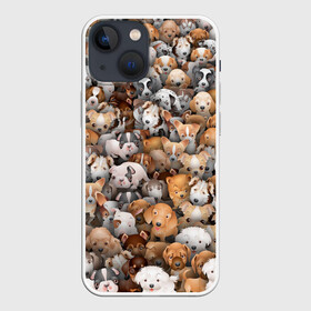 Чехол для iPhone 13 mini с принтом Щенки в Екатеринбурге,  |  | бультерьер | корги | мопс | паттерн | пес | питбуль | породы | собака | собачка | хаски | щенок