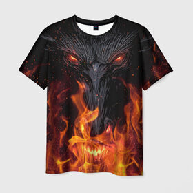 Мужская футболка 3D с принтом Огненный дракон в Екатеринбурге, 100% полиэфир | прямой крой, круглый вырез горловины, длина до линии бедер | арт | глаза | дракон | огонь | пламя