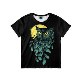 Детская футболка 3D с принтом Филин в Екатеринбурге, 100% гипоаллергенный полиэфир | прямой крой, круглый вырез горловины, длина до линии бедер, чуть спущенное плечо, ткань немного тянется | bird | moon | mystery | night | owl | predator | view | watch | взгляд | дозор | луна | мистика | ночь | птица | сова | филин | хищник