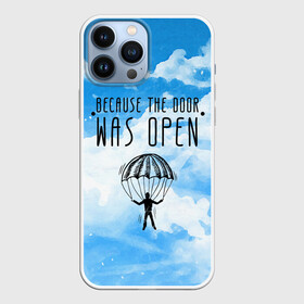 Чехол для iPhone 13 Pro Max с принтом skydive в Екатеринбурге,  |  | Тематика изображения на принте: adrenaline | base jumping | extreme | jump | parachute | sky | skydive | адреналин | бейс | бейсджампинг | высота | небо | облака | парашют | полет | прыжок | риск | самолет | свобода | экстрим