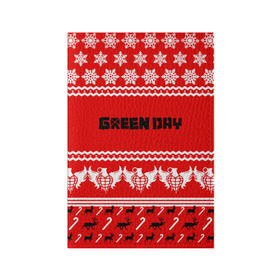 Обложка для паспорта матовая кожа с принтом Праздничный Green Day в Екатеринбурге, натуральная матовая кожа | размер 19,3 х 13,7 см; прозрачные пластиковые крепления | green day | билли джо армстронг | грин дей | зелёный день | майк дёрнт | тре кул