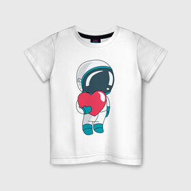 Детская футболка хлопок с принтом Космонавт в Екатеринбурге, 100% хлопок | круглый вырез горловины, полуприлегающий силуэт, длина до линии бедер | cosmonaut | cosmos | cute | heart | love | космонавт | космос | любовь | мило | сердце