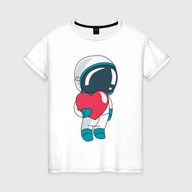 Женская футболка хлопок с принтом Космонавт в Екатеринбурге, 100% хлопок | прямой крой, круглый вырез горловины, длина до линии бедер, слегка спущенное плечо | cosmonaut | cosmos | cute | heart | love | космонавт | космос | любовь | мило | сердце