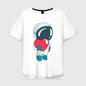 Мужская футболка хлопок Oversize с принтом Космонавт в Екатеринбурге, 100% хлопок | свободный крой, круглый ворот, “спинка” длиннее передней части | cosmonaut | cosmos | cute | heart | love | космонавт | космос | любовь | мило | сердце