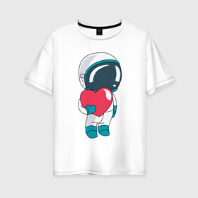 Женская футболка хлопок Oversize с принтом Космонавт в Екатеринбурге, 100% хлопок | свободный крой, круглый ворот, спущенный рукав, длина до линии бедер
 | cosmonaut | cosmos | cute | heart | love | космонавт | космос | любовь | мило | сердце
