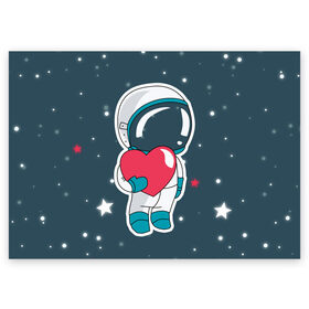 Поздравительная открытка с принтом Космонавт в Екатеринбурге, 100% бумага | плотность бумаги 280 г/м2, матовая, на обратной стороне линовка и место для марки
 | cosmonaut | cosmos | cute | heart | love | космонавт | космос | любовь | мило | сердце