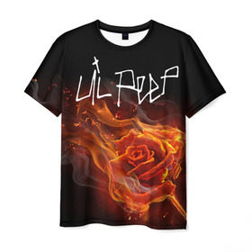 Мужская футболка 3D с принтом Надпись LiL PEEP в Екатеринбурге, 100% полиэфир | прямой крой, круглый вырез горловины, длина до линии бедер | lil peep | лил пип | огонь | роза