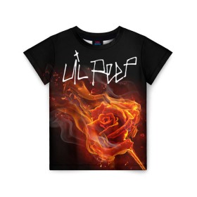 Детская футболка 3D с принтом Надпись LiL PEEP в Екатеринбурге, 100% гипоаллергенный полиэфир | прямой крой, круглый вырез горловины, длина до линии бедер, чуть спущенное плечо, ткань немного тянется | lil peep | лил пип | огонь | роза
