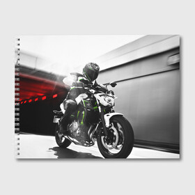 Альбом для рисования с принтом Kawasaki в Екатеринбурге, 100% бумага
 | матовая бумага, плотность 200 мг. | motorbike | motorcycle | race | rider | ryder | speed | yamaha | байк | гонки | гонщик | кавасаки | мото | мотобайк | мотоцикл | райдер | скорость | ямаха