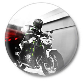 Значок с принтом Kawasaki в Екатеринбурге,  металл | круглая форма, металлическая застежка в виде булавки | Тематика изображения на принте: motorbike | motorcycle | race | rider | ryder | speed | yamaha | байк | гонки | гонщик | кавасаки | мото | мотобайк | мотоцикл | райдер | скорость | ямаха