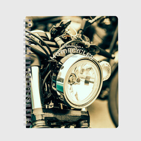 Тетрадь с принтом Vintage motocycle в Екатеринбурге, 100% бумага | 48 листов, плотность листов — 60 г/м2, плотность картонной обложки — 250 г/м2. Листы скреплены сбоку удобной пружинной спиралью. Уголки страниц и обложки скругленные. Цвет линий — светло-серый
 | Тематика изображения на принте: harley | motorbike | motorcycle | race | rider | ryder | speed | байк | гонки | гонщик | мото | мотобайк | мотоцикл | райдер | скорость | харлей