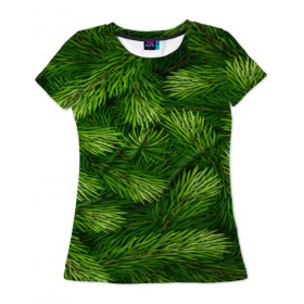 Женская футболка 3D с принтом Ёлочка в Екатеринбурге, 100% полиэфир ( синтетическое хлопкоподобное полотно) | прямой крой, круглый вырез горловины, длина до линии бедер | веточки | елка | новогодняя ёлка | новый год | природа | рождество | сосна | текстуры | хвойные