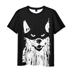 Мужская футболка 3D с принтом Собака в маске в Екатеринбурге, 100% полиэфир | прямой крой, круглый вырез горловины, длина до линии бедер | a criminal | a head | an animal | crook | dog | mask | голова | животное | жулик | преступник | собака в маске
