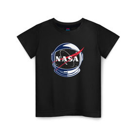 Детская футболка хлопок с принтом NASA в Екатеринбурге, 100% хлопок | круглый вырез горловины, полуприлегающий силуэт, длина до линии бедер | nasa | астронавт | астрофизика | космическое агенство | космонавт | космос | наса | скафандр  | шлем