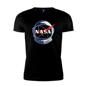 Мужская футболка премиум с принтом NASA в Екатеринбурге, 92% хлопок, 8% лайкра | приталенный силуэт, круглый вырез ворота, длина до линии бедра, короткий рукав | nasa | астронавт | астрофизика | космическое агенство | космонавт | космос | наса | скафандр  | шлем