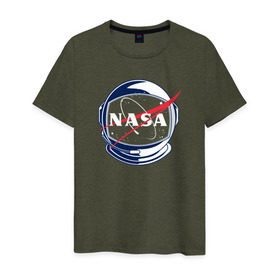 Мужская футболка хлопок с принтом NASA в Екатеринбурге, 100% хлопок | прямой крой, круглый вырез горловины, длина до линии бедер, слегка спущенное плечо. | nasa | астронавт | астрофизика | космическое агенство | космонавт | космос | наса | скафандр  | шлем