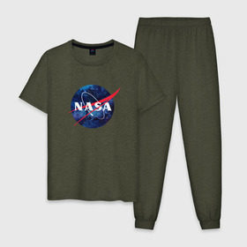 Мужская пижама хлопок с принтом NASA в Екатеринбурге, 100% хлопок | брюки и футболка прямого кроя, без карманов, на брюках мягкая резинка на поясе и по низу штанин
 | nasa | астронавт | астрофизика | космическое агенство | космонавт | космос | наса | скафандр   | шлем
