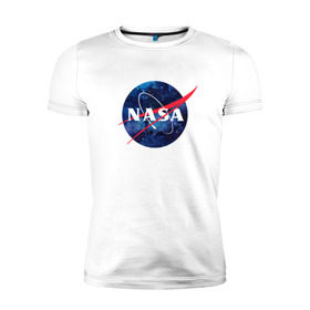 Мужская футболка премиум с принтом NASA в Екатеринбурге, 92% хлопок, 8% лайкра | приталенный силуэт, круглый вырез ворота, длина до линии бедра, короткий рукав | nasa | астронавт | астрофизика | космическое агенство | космонавт | космос | наса | скафандр   | шлем