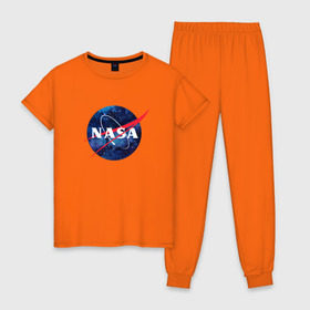 Женская пижама хлопок с принтом NASA в Екатеринбурге, 100% хлопок | брюки и футболка прямого кроя, без карманов, на брюках мягкая резинка на поясе и по низу штанин | nasa | астронавт | астрофизика | космическое агенство | космонавт | космос | наса | скафандр   | шлем
