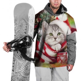 Накидка на куртку 3D с принтом Новогодний котик в Екатеринбурге, 100% полиэстер |  | Тематика изображения на принте: елка | зима | кот | котейка | кошка | мороз | новый год | снег
