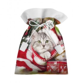 Подарочный 3D мешок с принтом Новогодний котик в Екатеринбурге, 100% полиэстер | Размер: 29*39 см | елка | зима | кот | котейка | кошка | мороз | новый год | снег