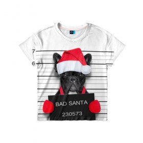 Детская футболка 3D с принтом Прикольный Санта в Екатеринбурге, 100% гипоаллергенный полиэфир | прямой крой, круглый вырез горловины, длина до линии бедер, чуть спущенное плечо, ткань немного тянется | Тематика изображения на принте: елка | зима | мороз | новый год | снег | снежинки | собака