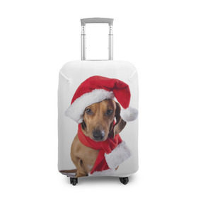 Чехол для чемодана 3D с принтом Новый год со стилягами в Екатеринбурге, 86% полиэфир, 14% спандекс | двустороннее нанесение принта, прорези для ручек и колес | елка | зима | мороз | новый год | пес | снег | снежинки | собака
