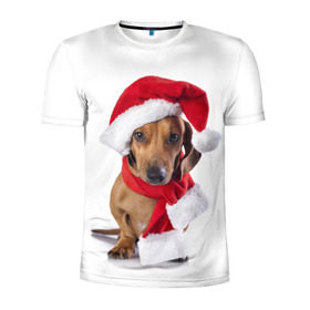 Мужская футболка 3D спортивная с принтом Новый год со стилягами в Екатеринбурге, 100% полиэстер с улучшенными характеристиками | приталенный силуэт, круглая горловина, широкие плечи, сужается к линии бедра | елка | зима | мороз | новый год | пес | снег | снежинки | собака