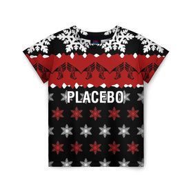 Детская футболка 3D с принтом Placebo в Екатеринбурге, 100% гипоаллергенный полиэфир | прямой крой, круглый вырез горловины, длина до линии бедер, чуть спущенное плечо, ткань немного тянется | Тематика изображения на принте: 