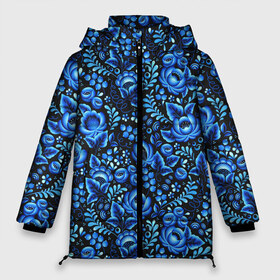 Женская зимняя куртка 3D с принтом Красивая гжель в Екатеринбурге, верх — 100% полиэстер; подкладка — 100% полиэстер; утеплитель — 100% полиэстер | длина ниже бедра, силуэт Оверсайз. Есть воротник-стойка, отстегивающийся капюшон и ветрозащитная планка. 

Боковые карманы с листочкой на кнопках и внутренний карман на молнии | гжель | роспись