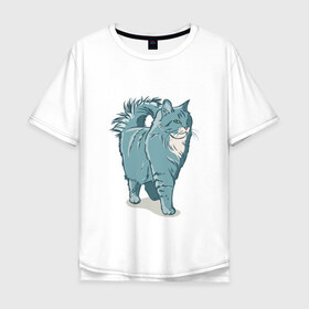 Мужская футболка хлопок Oversize с принтом Котик в Екатеринбурге, 100% хлопок | свободный крой, круглый ворот, “спинка” длиннее передней части | киса домашние животные | кот | котик | коты | кошка | кошки