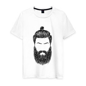 Мужская футболка хлопок с принтом Борода барбер в Екатеринбурге, 100% хлопок | прямой крой, круглый вырез горловины, длина до линии бедер, слегка спущенное плечо. | барбер | борода | бородища | стиль | стрижка | топкнот