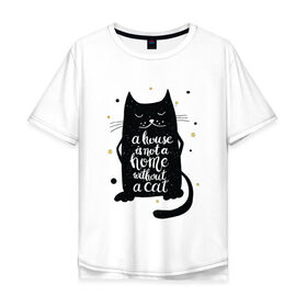 Мужская футболка хлопок Oversize с принтом Black cat в Екатеринбурге, 100% хлопок | свободный крой, круглый ворот, “спинка” длиннее передней части | 