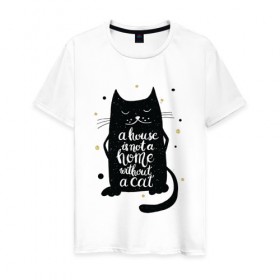Мужская футболка хлопок с принтом Black cat в Екатеринбурге, 100% хлопок | прямой крой, круглый вырез горловины, длина до линии бедер, слегка спущенное плечо. | 