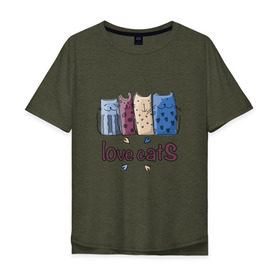 Мужская футболка хлопок Oversize с принтом love cats в Екатеринбурге, 100% хлопок | свободный крой, круглый ворот, “спинка” длиннее передней части | киса домашние животные | кот | котик | котики | коты | кошка | кошки