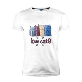 Мужская футболка премиум с принтом love cats в Екатеринбурге, 92% хлопок, 8% лайкра | приталенный силуэт, круглый вырез ворота, длина до линии бедра, короткий рукав | киса домашние животные | кот | котик | котики | коты | кошка | кошки