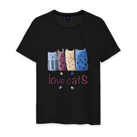 Мужская футболка хлопок с принтом love cats в Екатеринбурге, 100% хлопок | прямой крой, круглый вырез горловины, длина до линии бедер, слегка спущенное плечо. | киса домашние животные | кот | котик | котики | коты | кошка | кошки