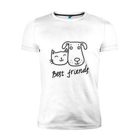 Мужская футболка премиум с принтом Best friends в Екатеринбурге, 92% хлопок, 8% лайкра | приталенный силуэт, круглый вырез ворота, длина до линии бедра, короткий рукав | киса домашние животные | кот | котик | коты | кошка | кошки