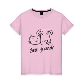 Женская футболка хлопок с принтом Best friends в Екатеринбурге, 100% хлопок | прямой крой, круглый вырез горловины, длина до линии бедер, слегка спущенное плечо | киса домашние животные | кот | котик | коты | кошка | кошки