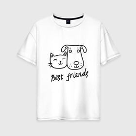 Женская футболка хлопок Oversize с принтом Best friends в Екатеринбурге, 100% хлопок | свободный крой, круглый ворот, спущенный рукав, длина до линии бедер
 | киса домашние животные | кот | котик | коты | кошка | кошки