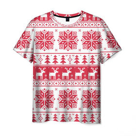 Мужская футболка 3D с принтом mc4 в Екатеринбурге, 100% полиэфир | прямой крой, круглый вырез горловины, длина до линии бедер | елка | елки | новый год | олени | олень | свитер | снежинка | снежинки