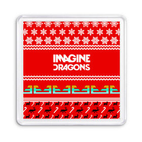 Магнит 55*55 с принтом Праздничный Imagine Dragons в Екатеринбурге, Пластик | Размер: 65*65 мм; Размер печати: 55*55 мм | dragons | imagine | альтернативный | американская | арена | бэн макки | группа | драгонс | дэн | дэн рейнольдс | знак | имеджин | инди | индирок | красный | надпись | новогодний | новый год | поп | праздник