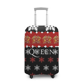 Чехол для чемодана 3D с принтом Праздничный Queen в Екатеринбурге, 86% полиэфир, 14% спандекс | двустороннее нанесение принта, прорези для ручек и колес | paul rodg | queen | quen | брайан мэй | глэм | группа | джон дикон | знак | квин | королева | красный | куин | меркури | меркьюри | мэркури | надпись | новогодний | новый год | поп | праздник | роджер тейлор