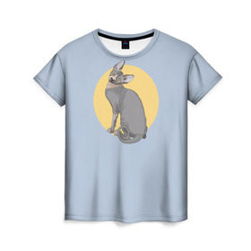 Женская футболка 3D с принтом Сфинкс в Екатеринбурге, 100% полиэфир ( синтетическое хлопкоподобное полотно) | прямой крой, круглый вырез горловины, длина до линии бедер | киса домашние животные | кот | котик | коты | кошка | кошки