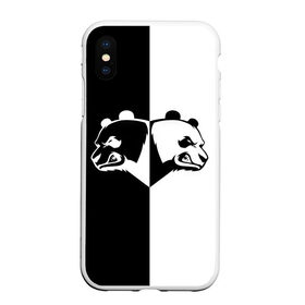 Чехол для iPhone XS Max матовый с принтом Панда в Екатеринбурге, Силикон | Область печати: задняя сторона чехла, без боковых панелей | бамбук | бамбуковый медведь | белый | голова | два | животное | злость | красная книга | крутой | мишка | оскал | панда | прикольный | тату | цвета | чб | черный | ярость